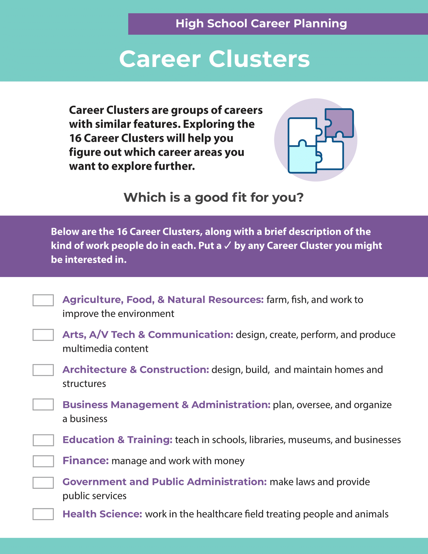 High School Career Planning - Career Clusters