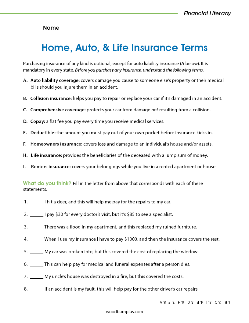 Home, Auto, & Life Insurance Terms