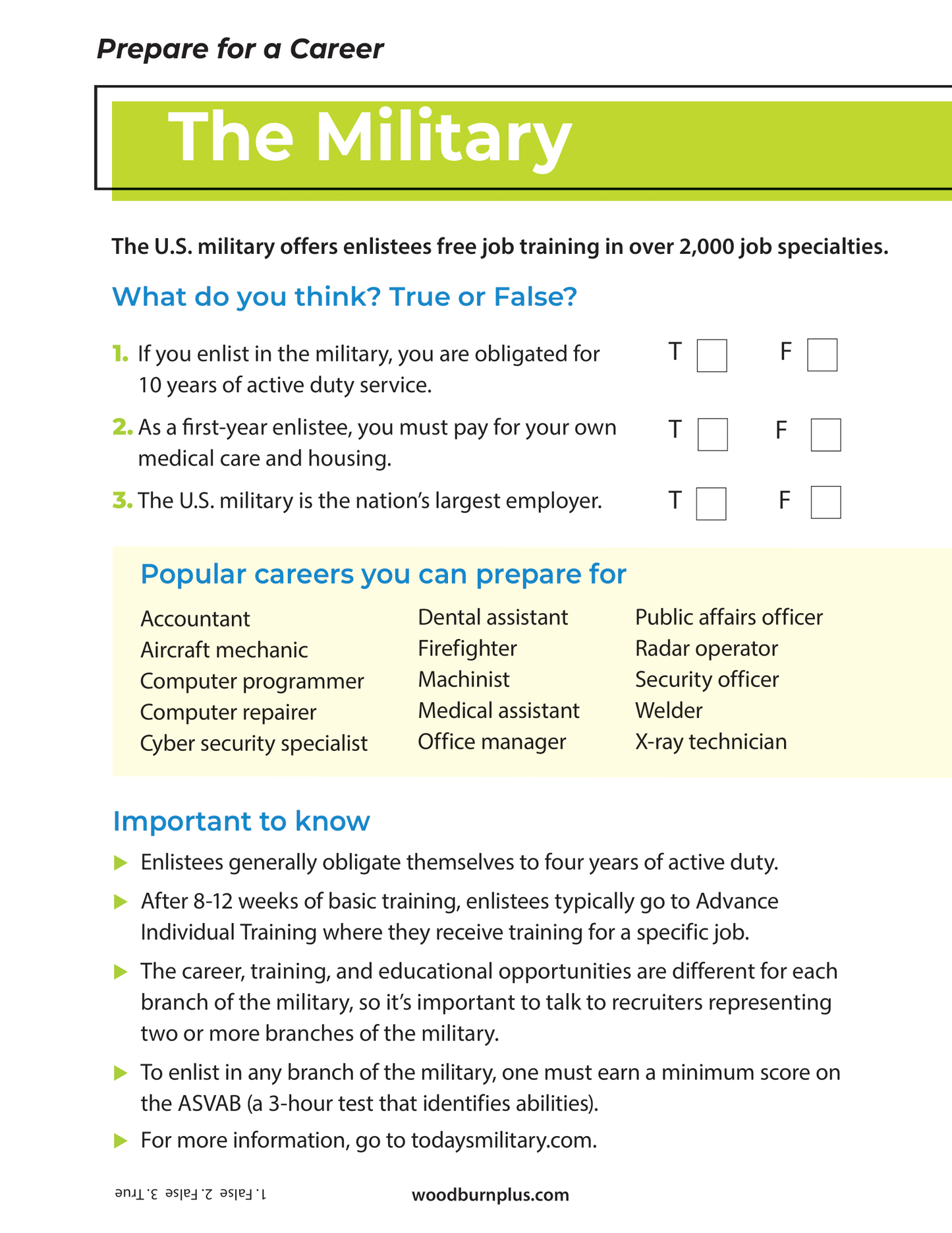Prepare for a Career - The Military