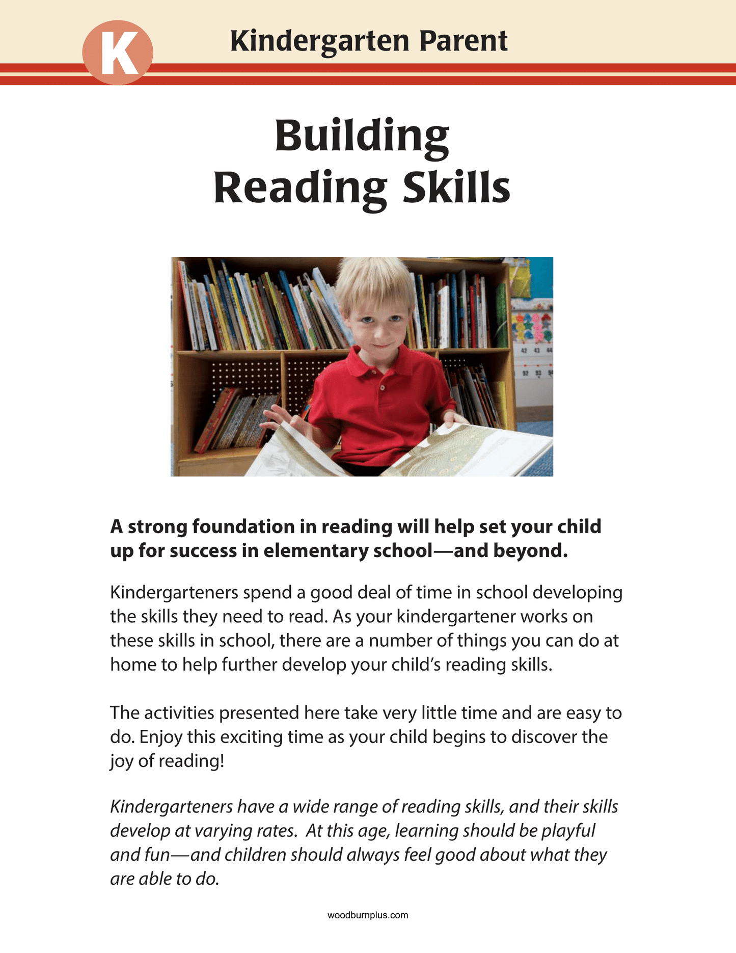 Kindergarten Parent - Building Reading Skills