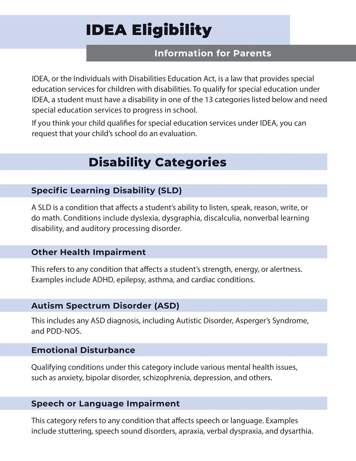 IDEA Eligibility - Information for Parents