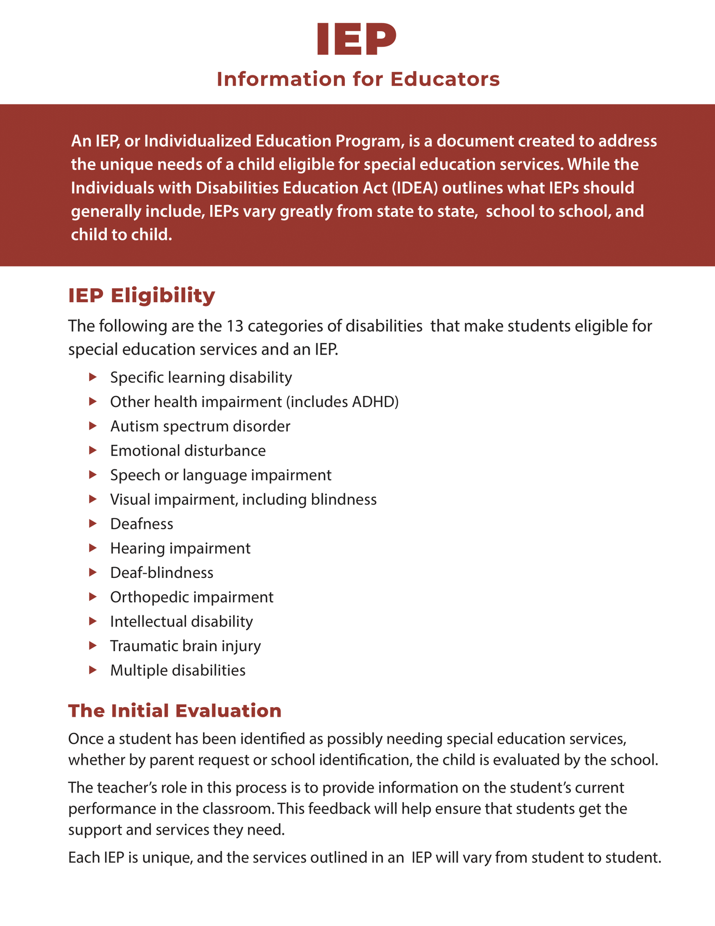 IEP - Information for Educators