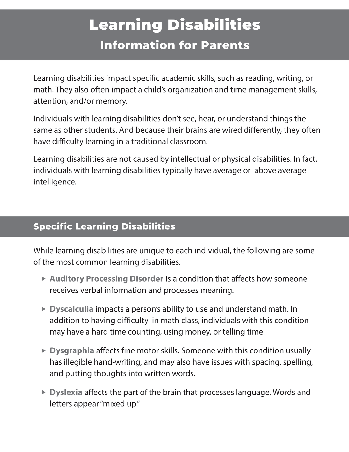 Learning Disabilities - Information for Parents