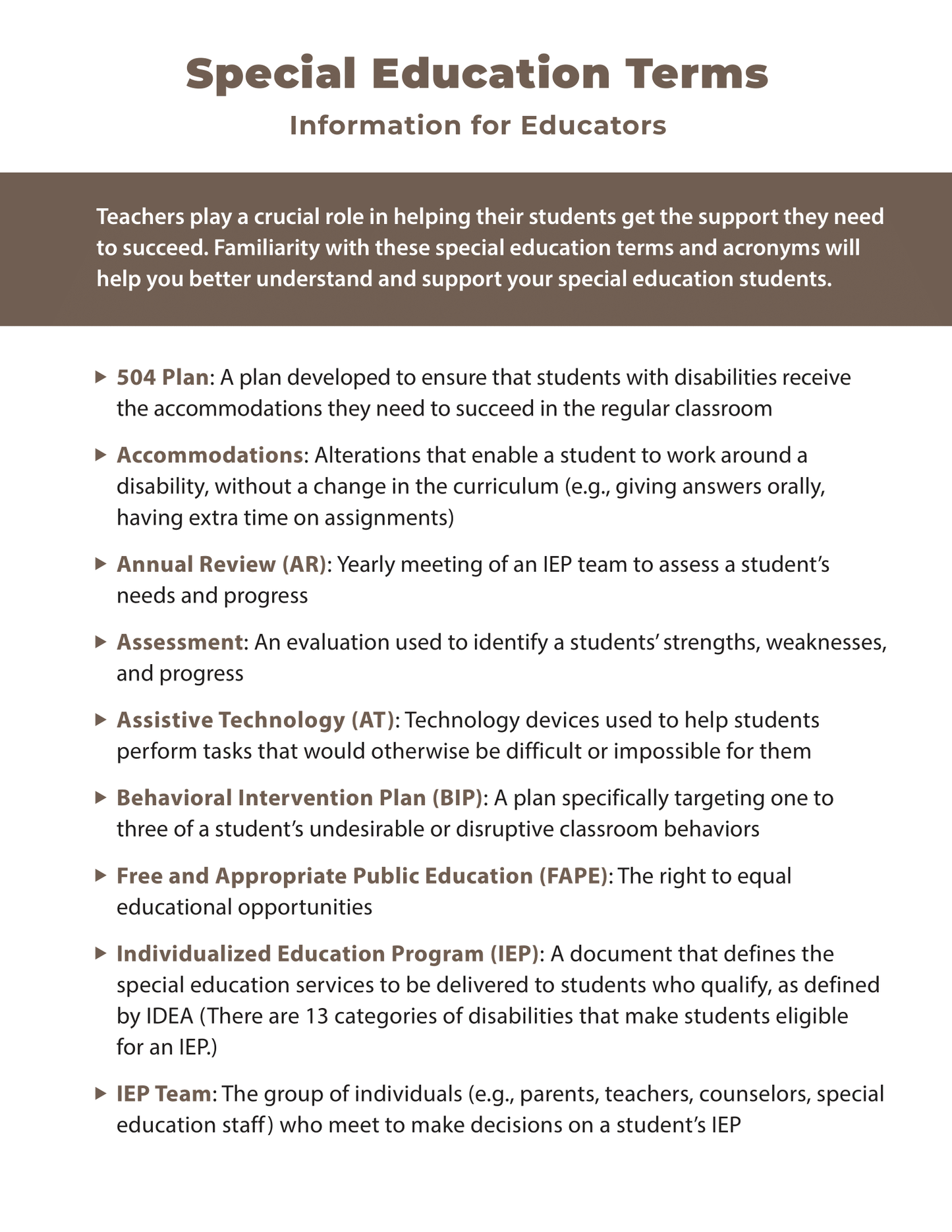 Special Education Terms - Information for Educators