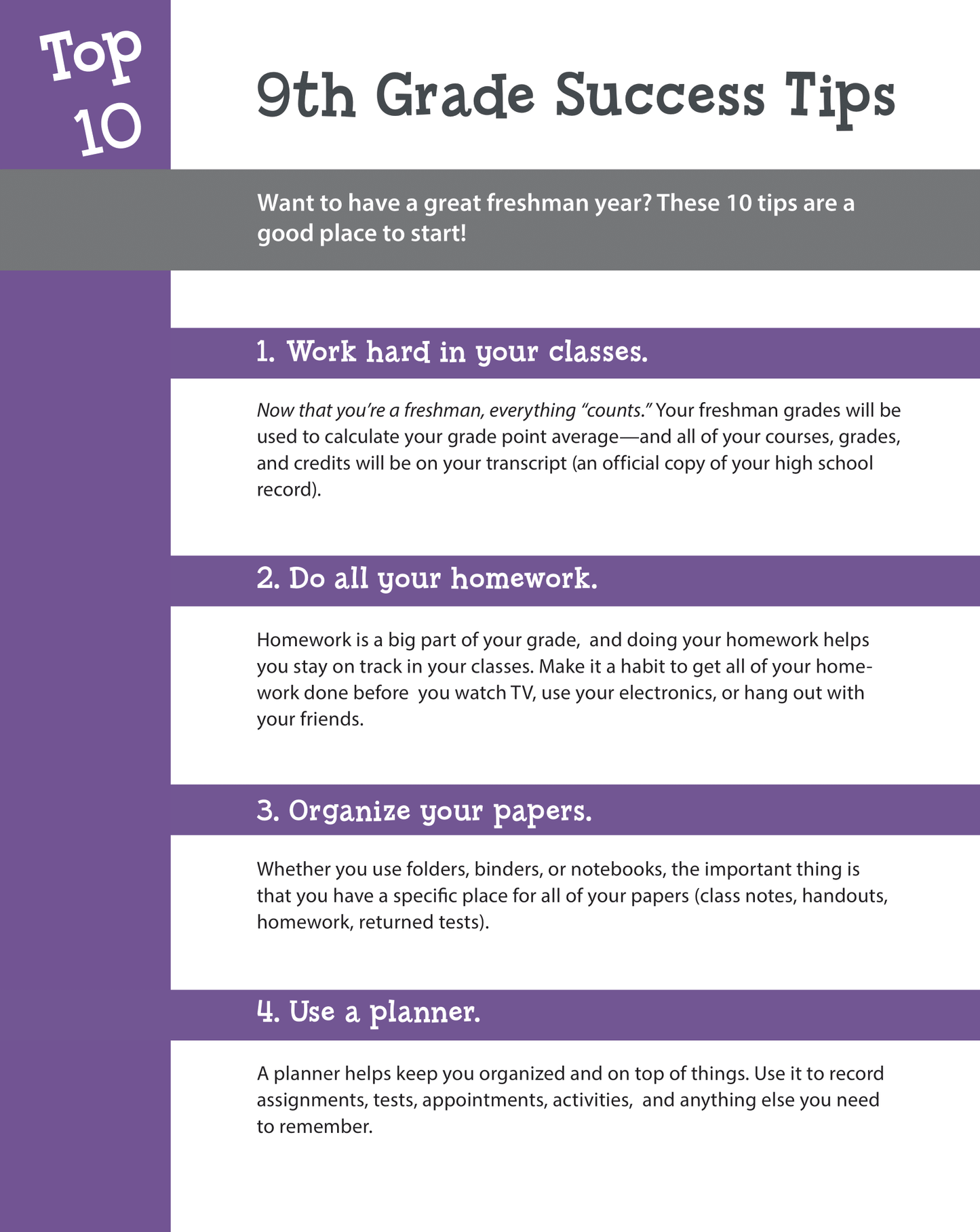 Top 10 9th Grade Success Tips