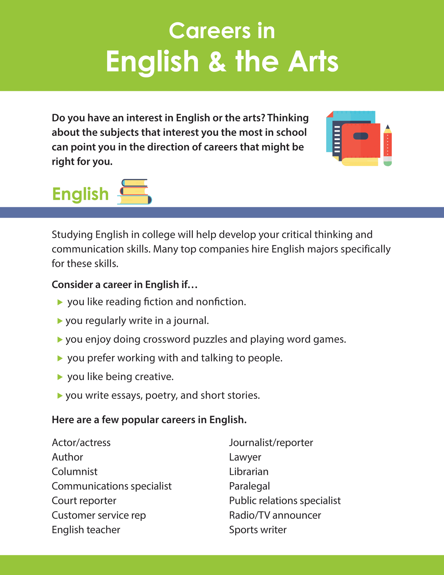 Careers in English and The Arts