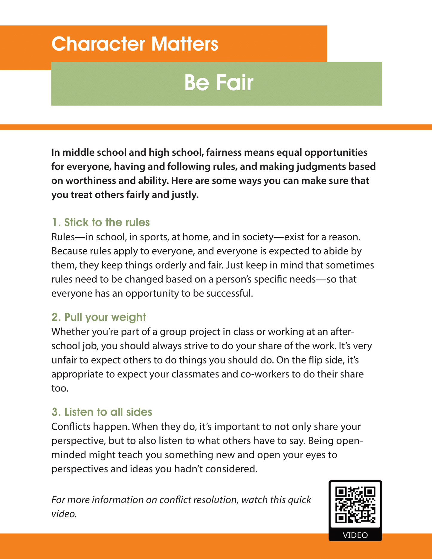 Character Matters - Be Fair