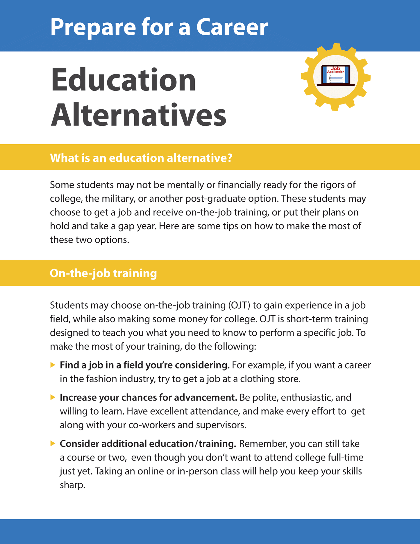 Prepare for a Career - Education Alternatives
