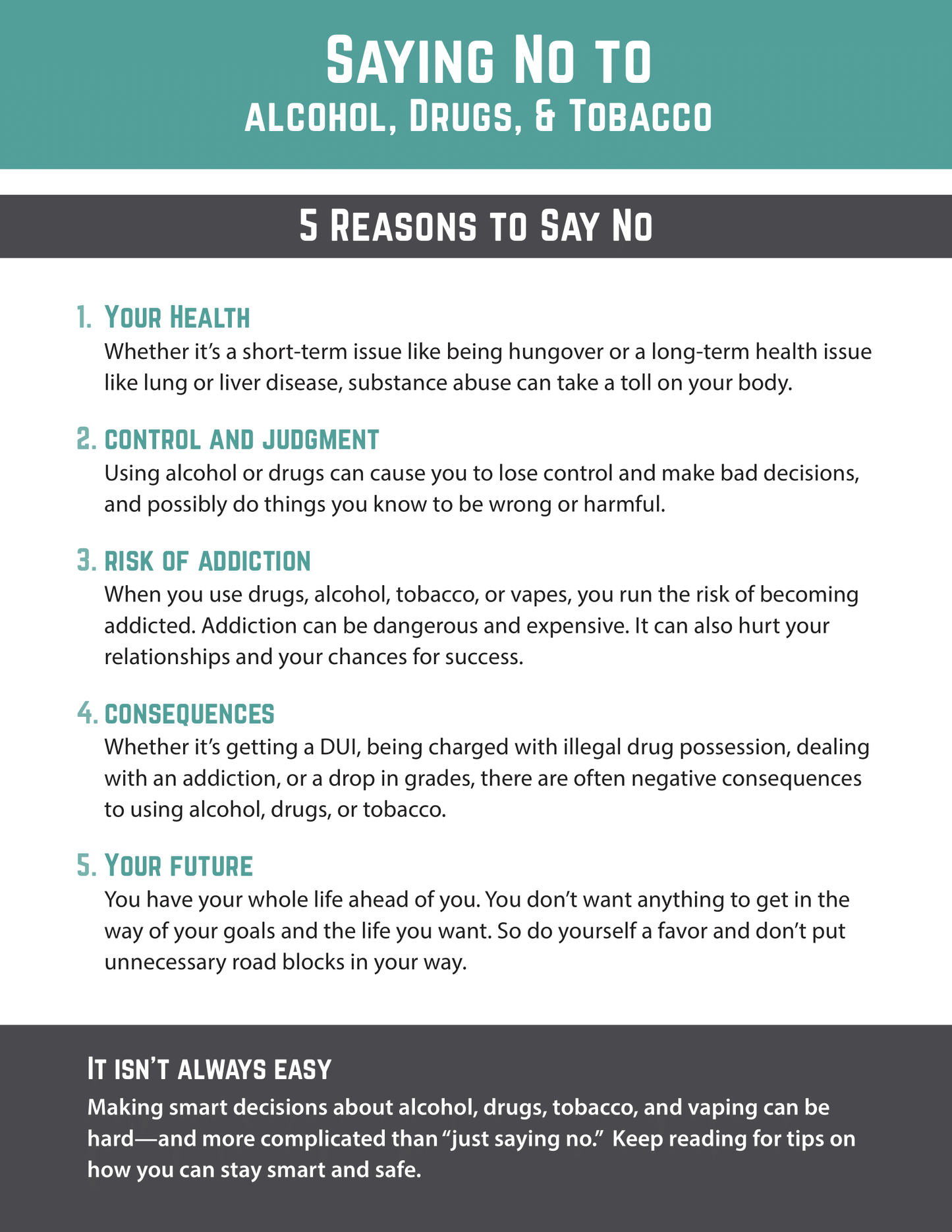 Saying No to Drugs, Alcohol, and Tobacco