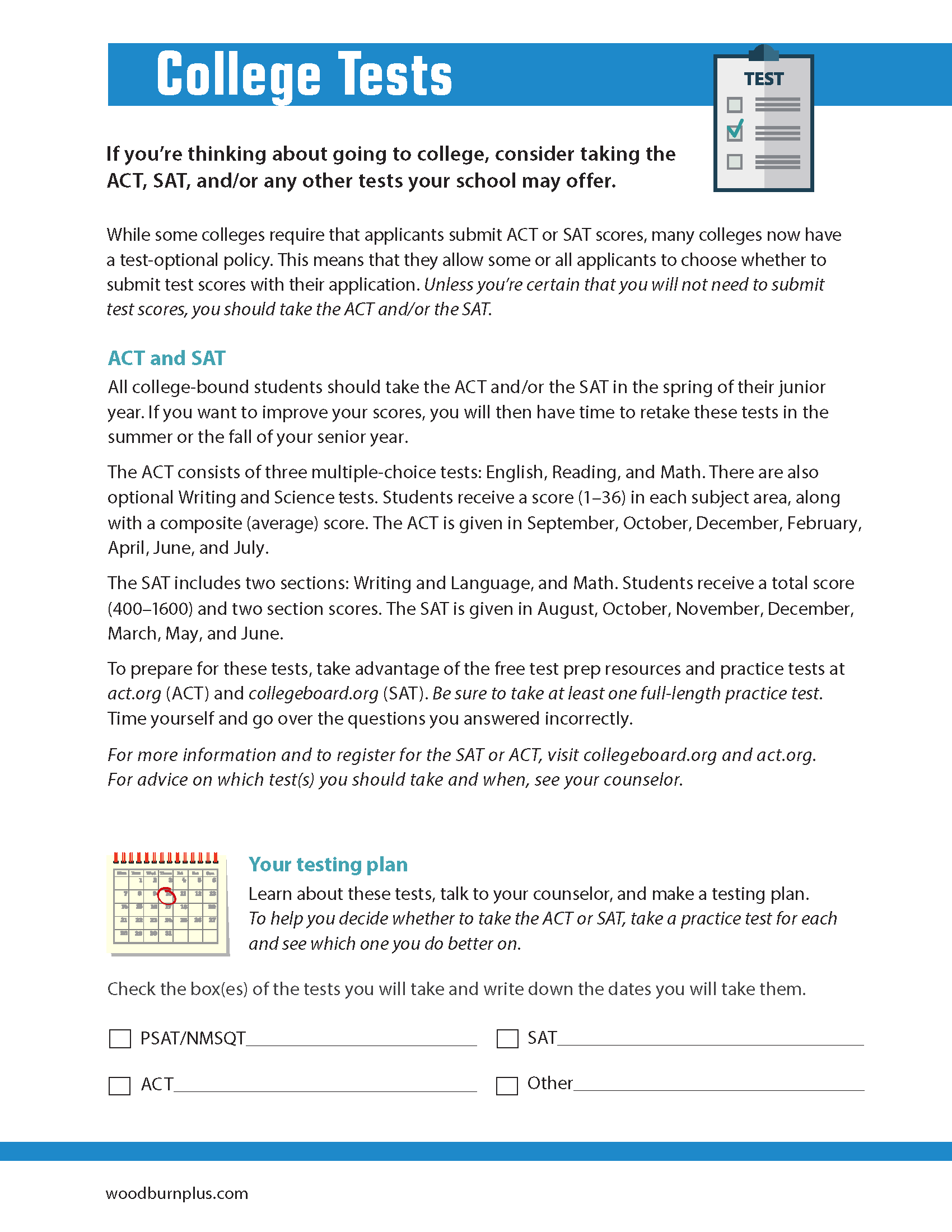 College Tests Activity