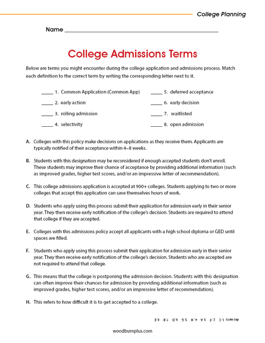 College Admissions Terms