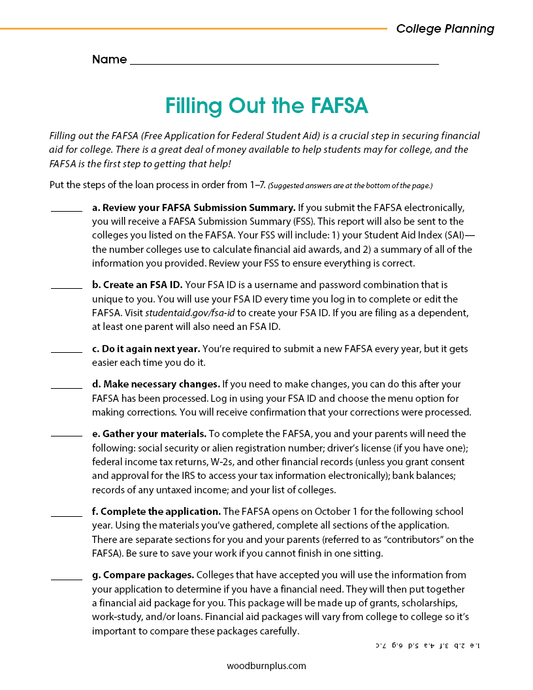 Filling Out the FAFSA