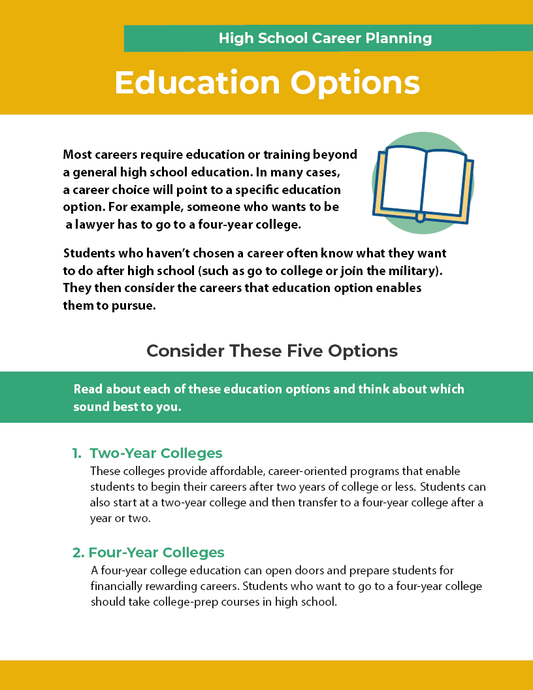 High School Career Planning - Education Options