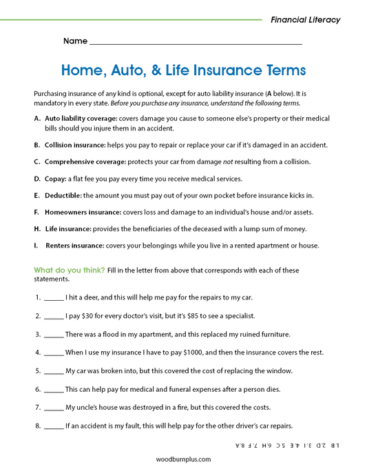 Home, Auto, & Life Insurance Terms