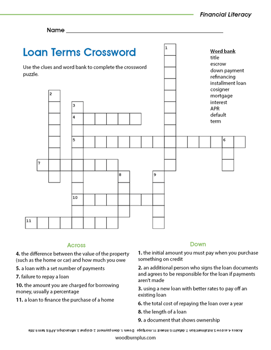 Loan Terms Crossword