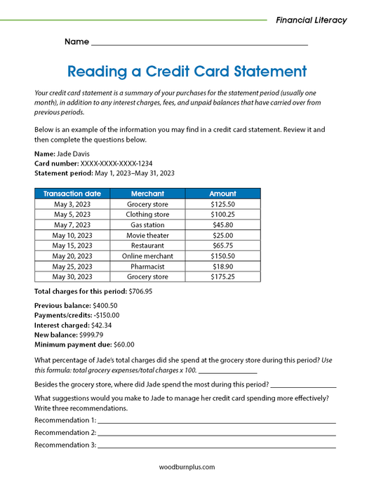 Reading a Credit Card Statement