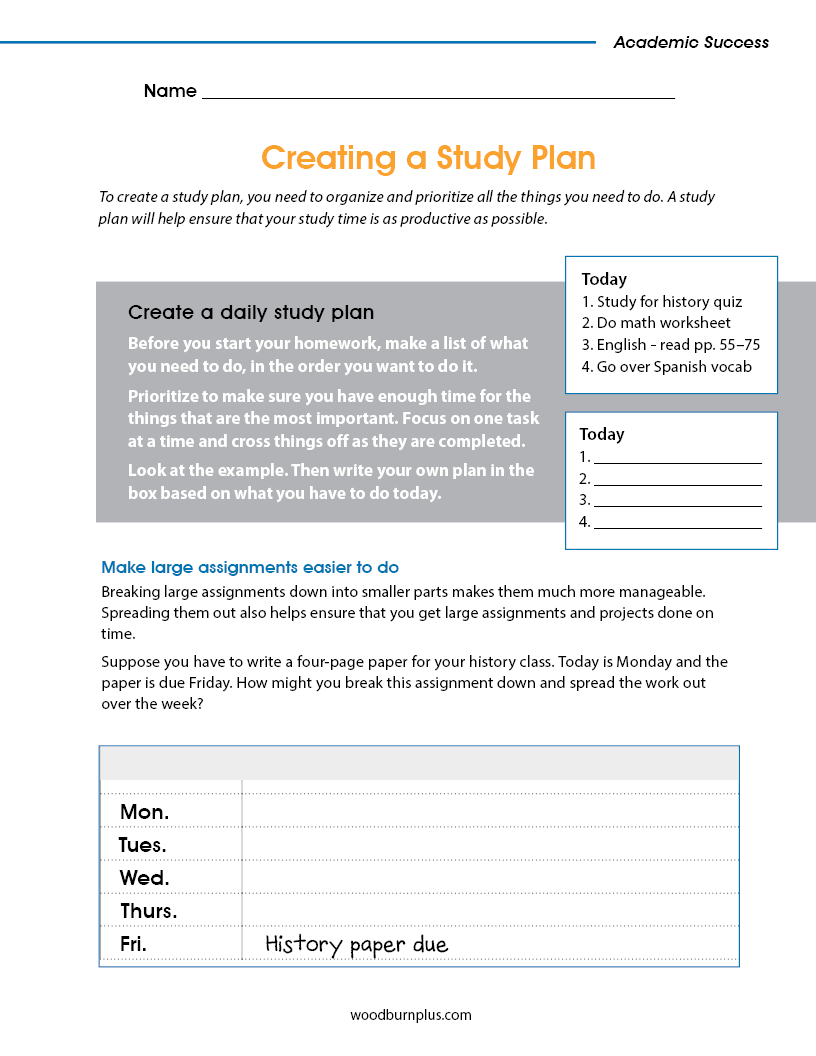 Creating a Study Plan – Woodburn Plus