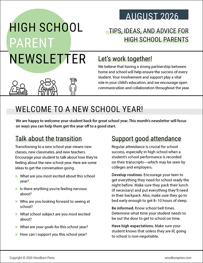 High School Parent Newsletter - August 2026