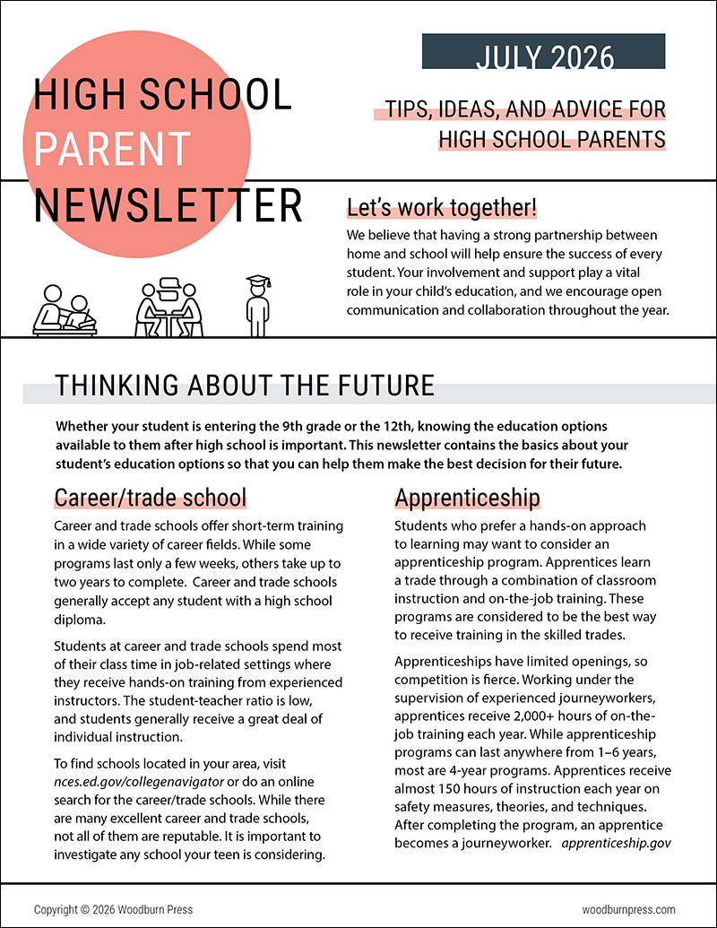 High School Parent Newsletter - July 2026