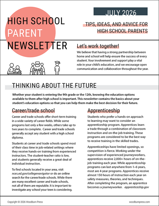 High School Parent Newsletter - July 2026
