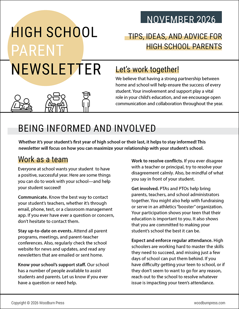 High School Parent Newsletter - November 2026