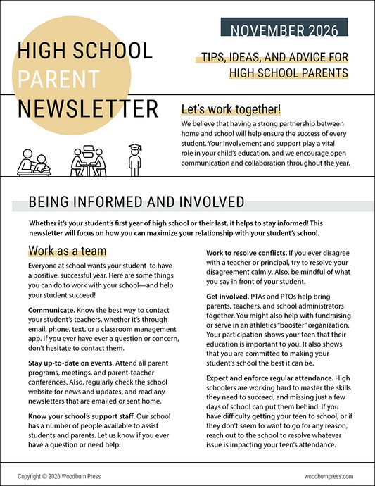 High School Parent Newsletter - November 2026