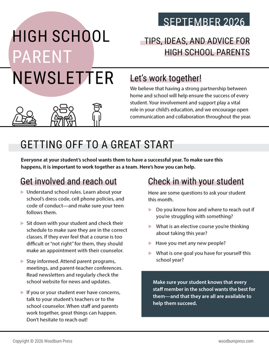 High School Parent Newsletter - September 2026