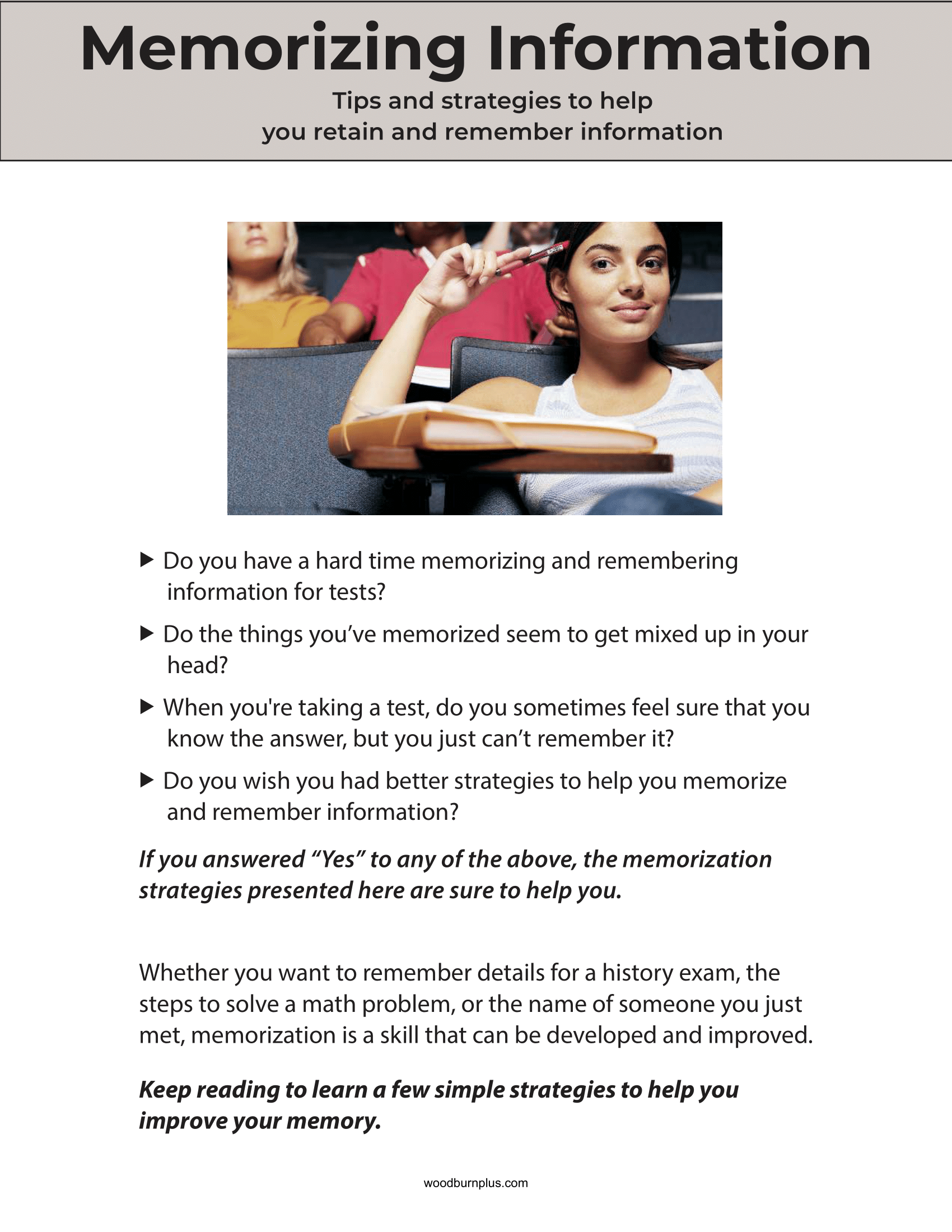 Memorizing Information – Woodburn Plus