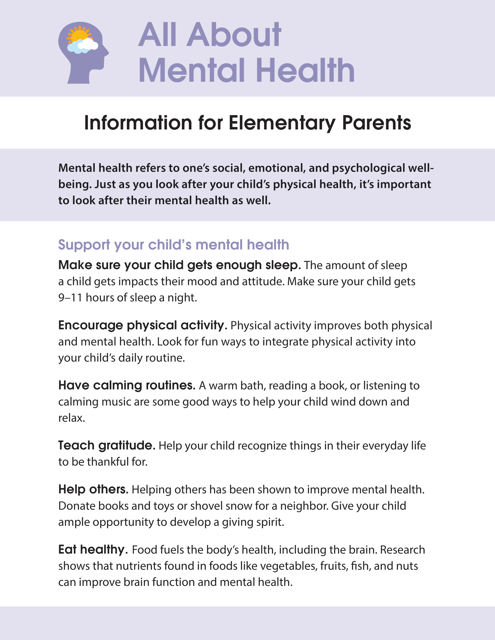 All About Mental Health - Information for Elementary Parents