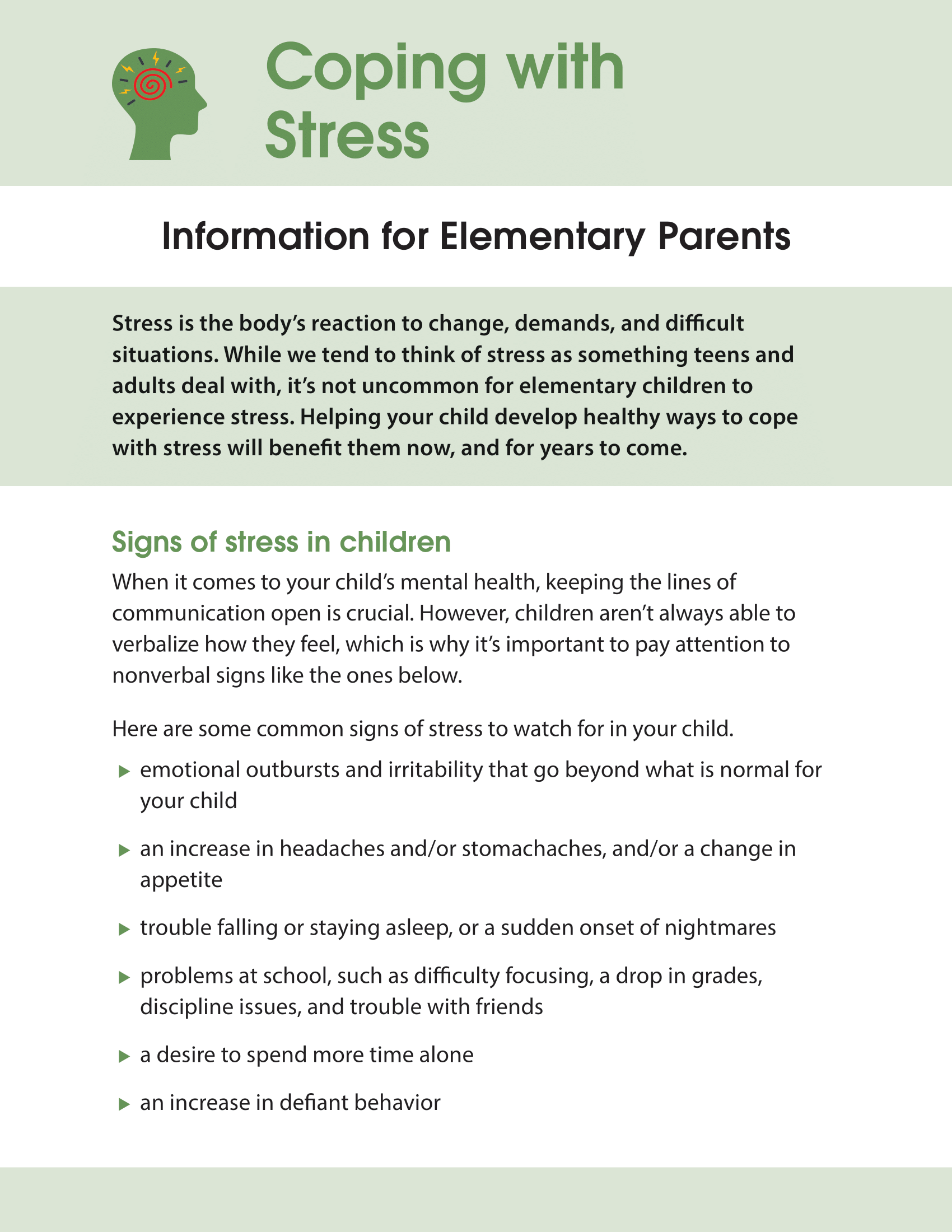 Coping with Stress - Information for Elementary Parents