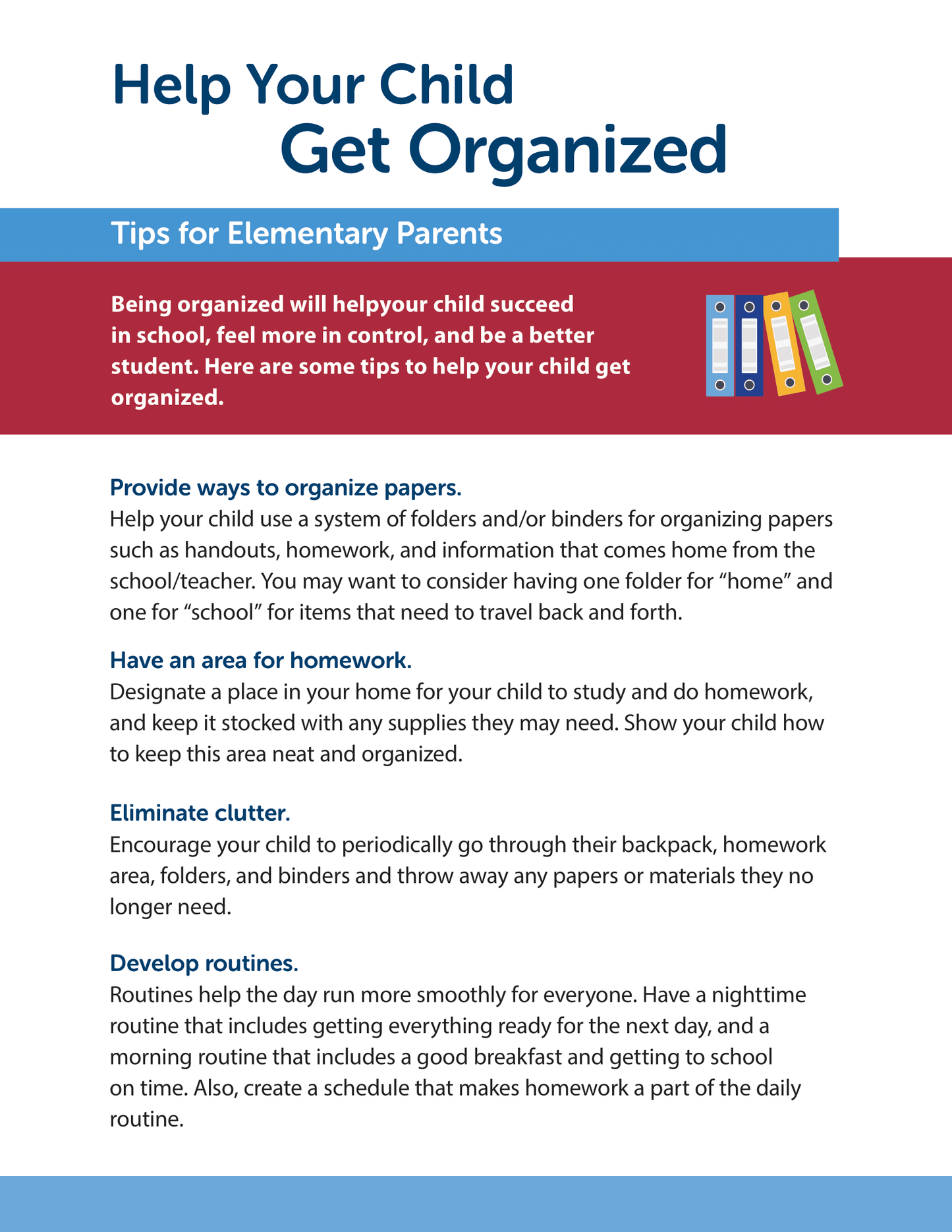 Help Your Child Get Organized - Tips for Elementary Parents