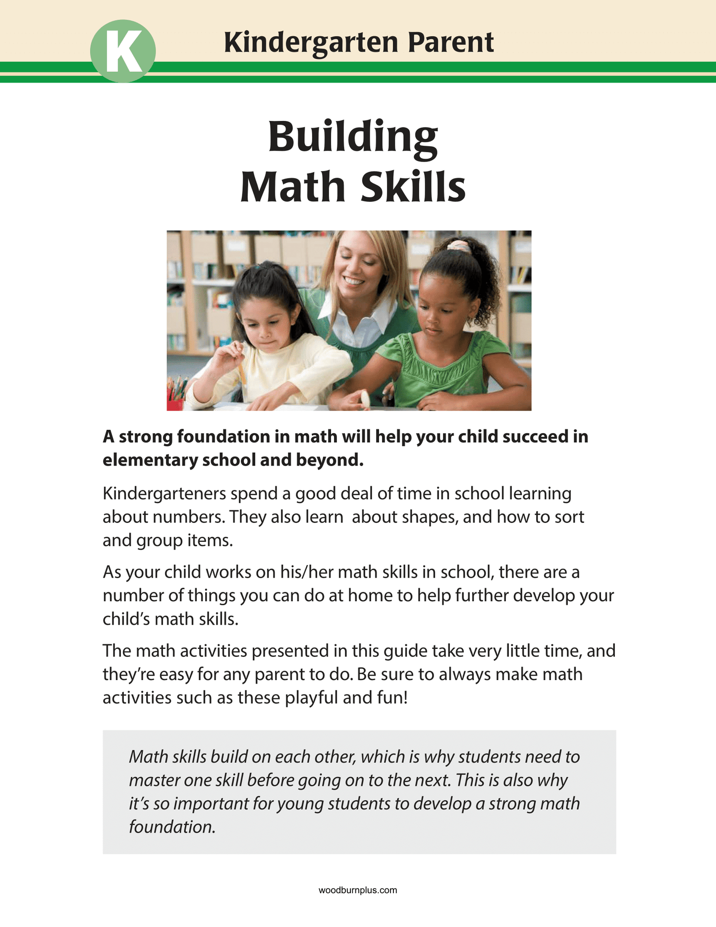 Kindergarten Parent - Building Math Skills