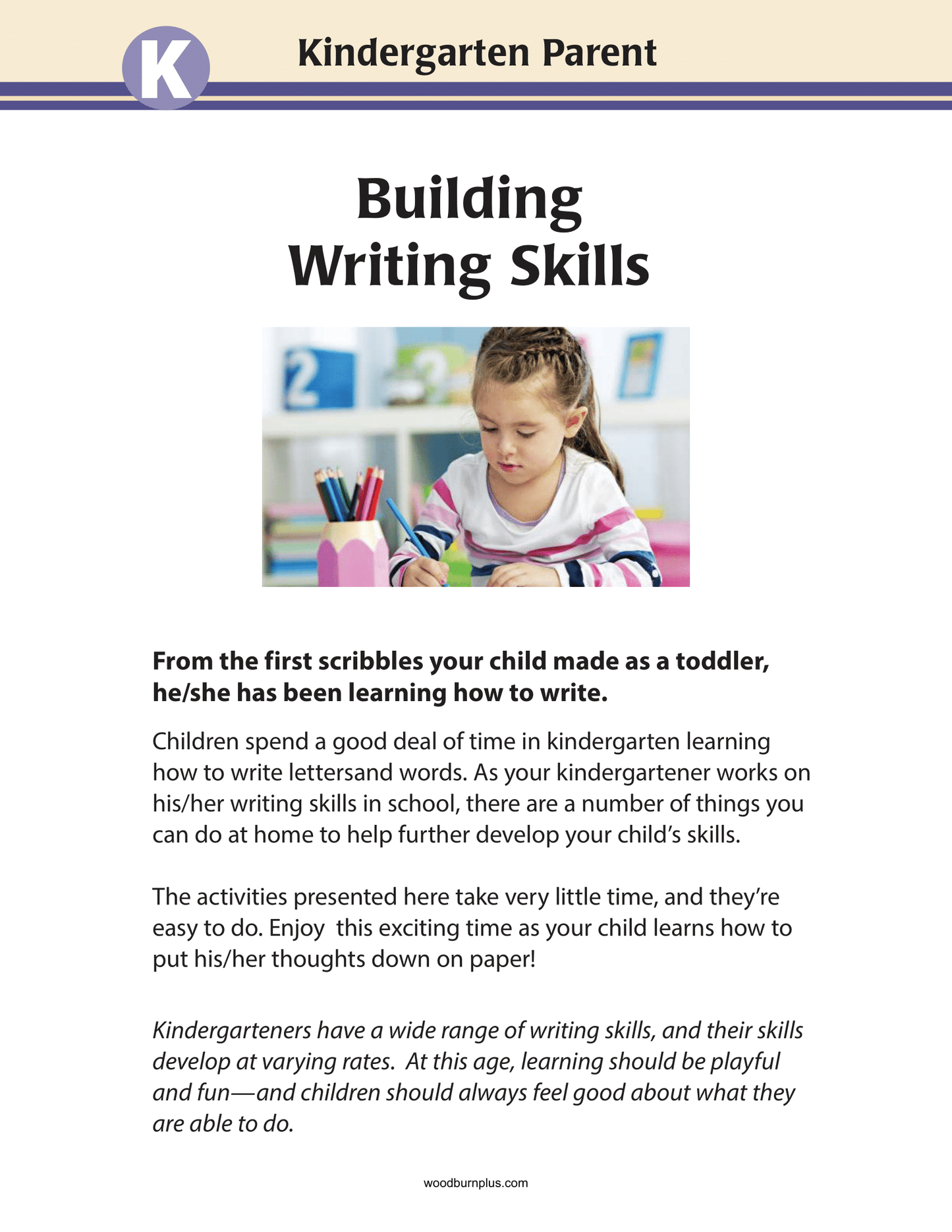 Kindergarten Parent - Building Writing Skills