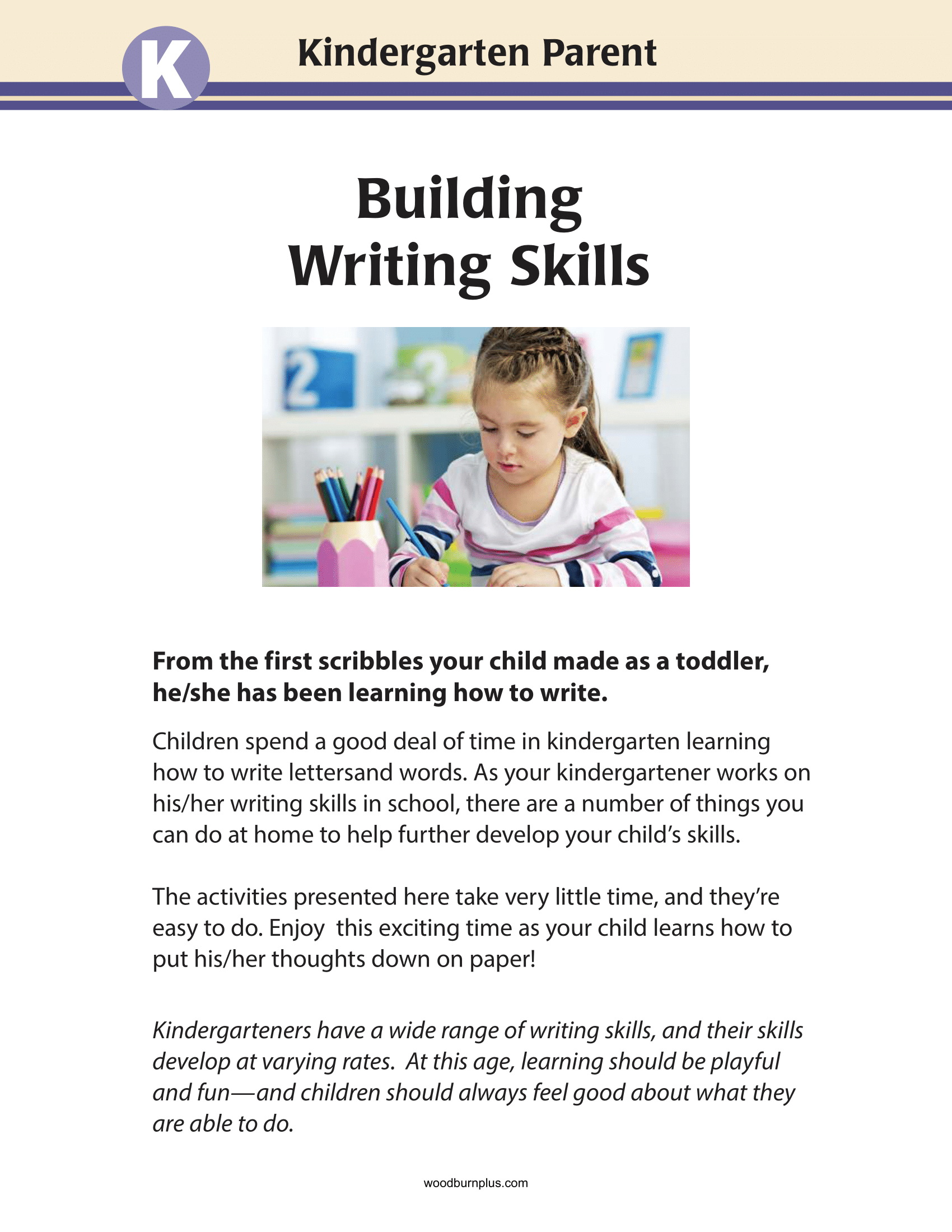 Kindergarten Parent - Building Writing Skills