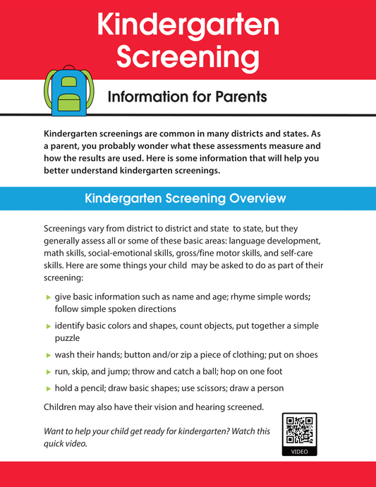 Kindergarten Screening - Information for Parents