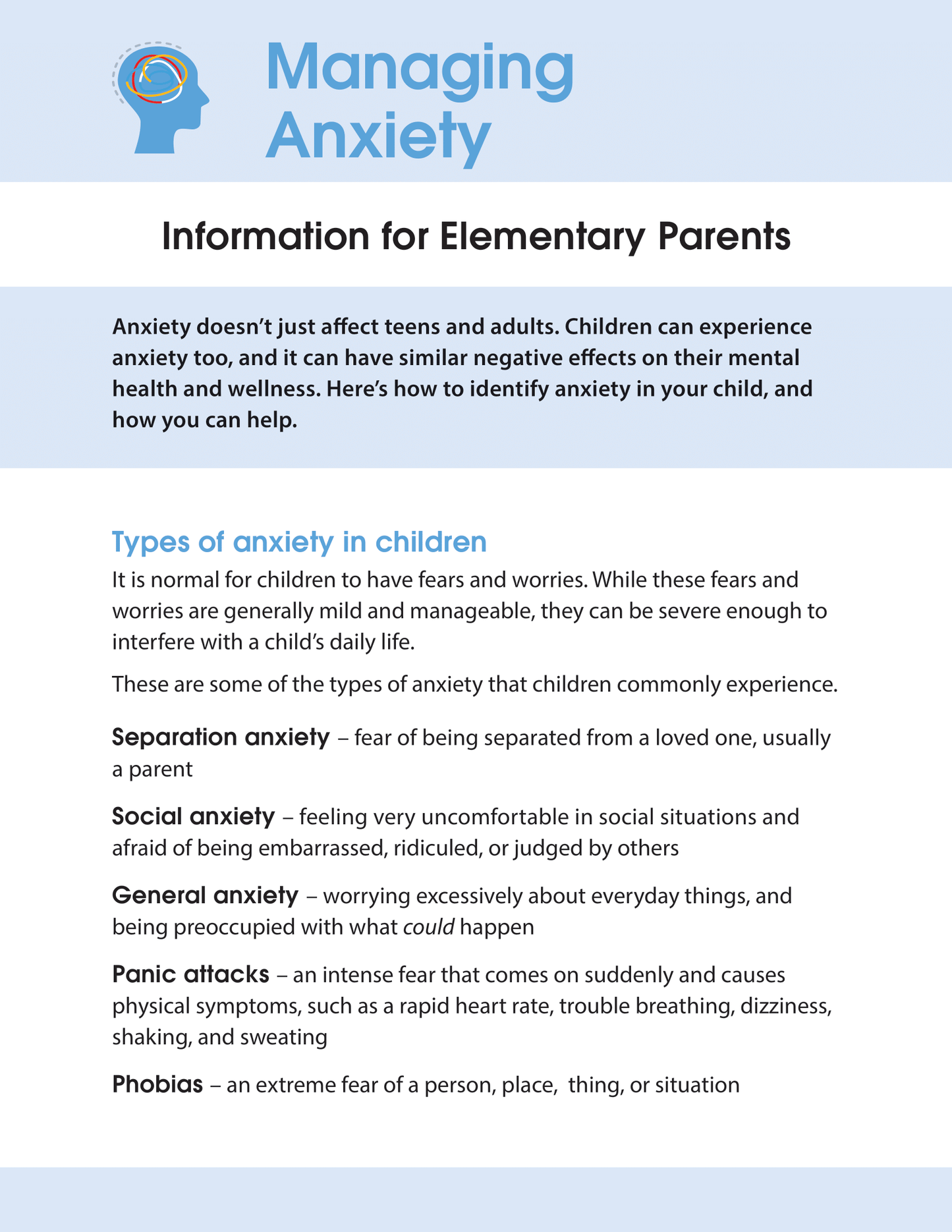 Managing Anxiety - Information for Elementary Parents