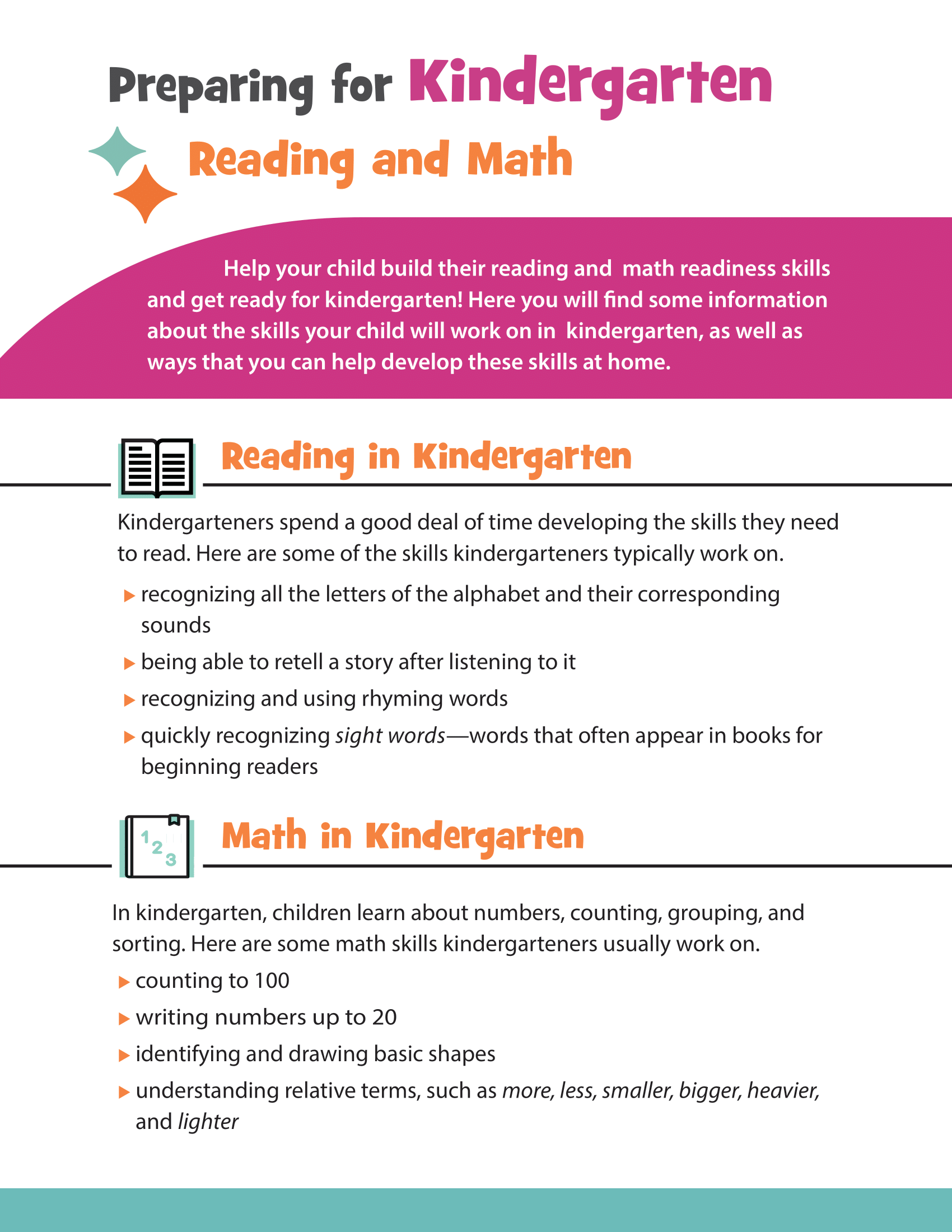 Preparing for Kindergarten - Reading and Math – Woodburn Plus