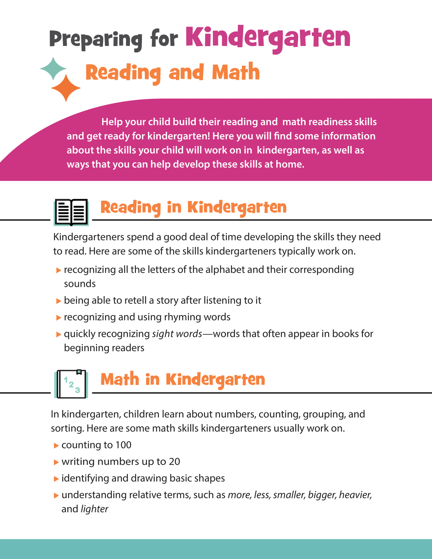 Preparing for Kindergarten - Reading and Math