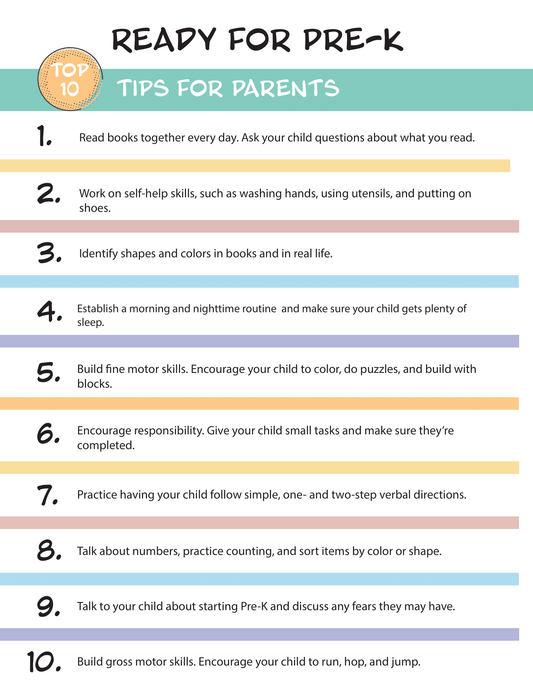 Ready for Pre-K - Top 10 Tips for Parents