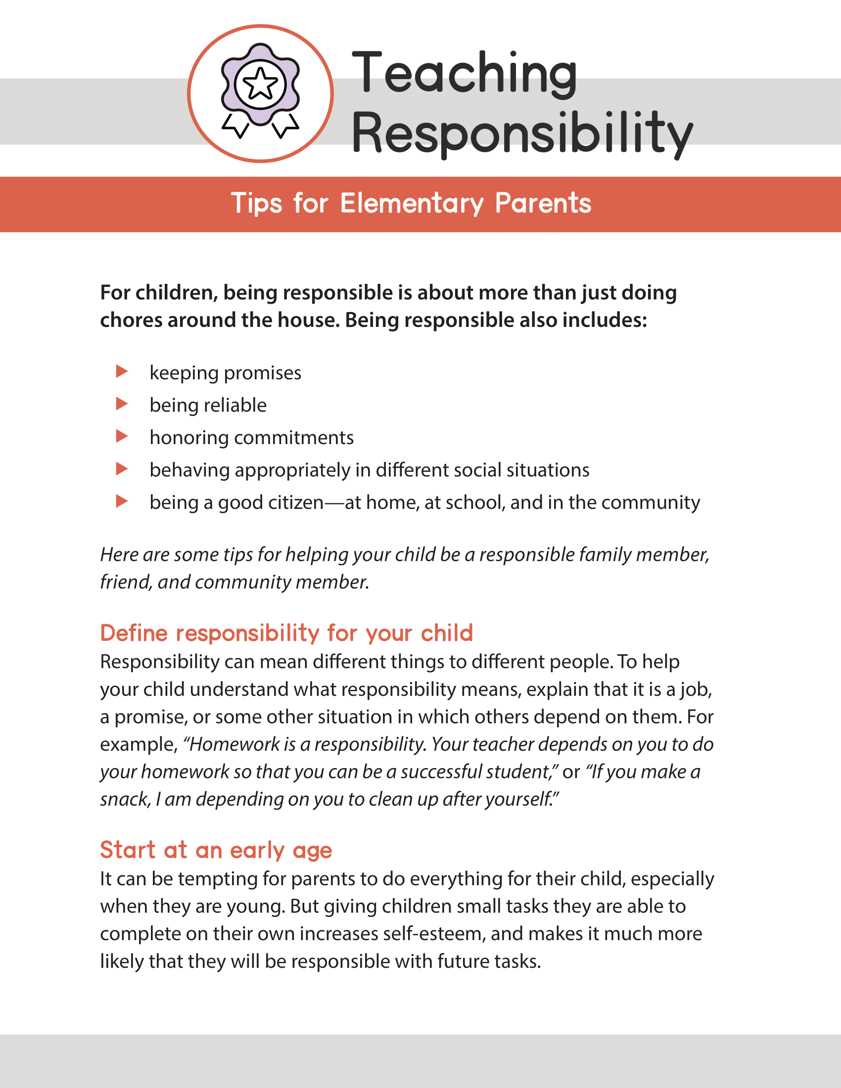 Teaching Responsibility - Tips for Elementary Parents
