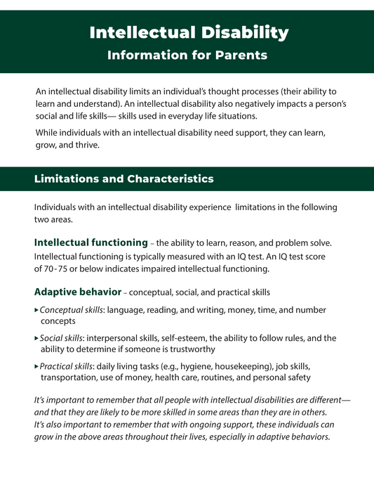 Intellectual Disability - Information for Parents