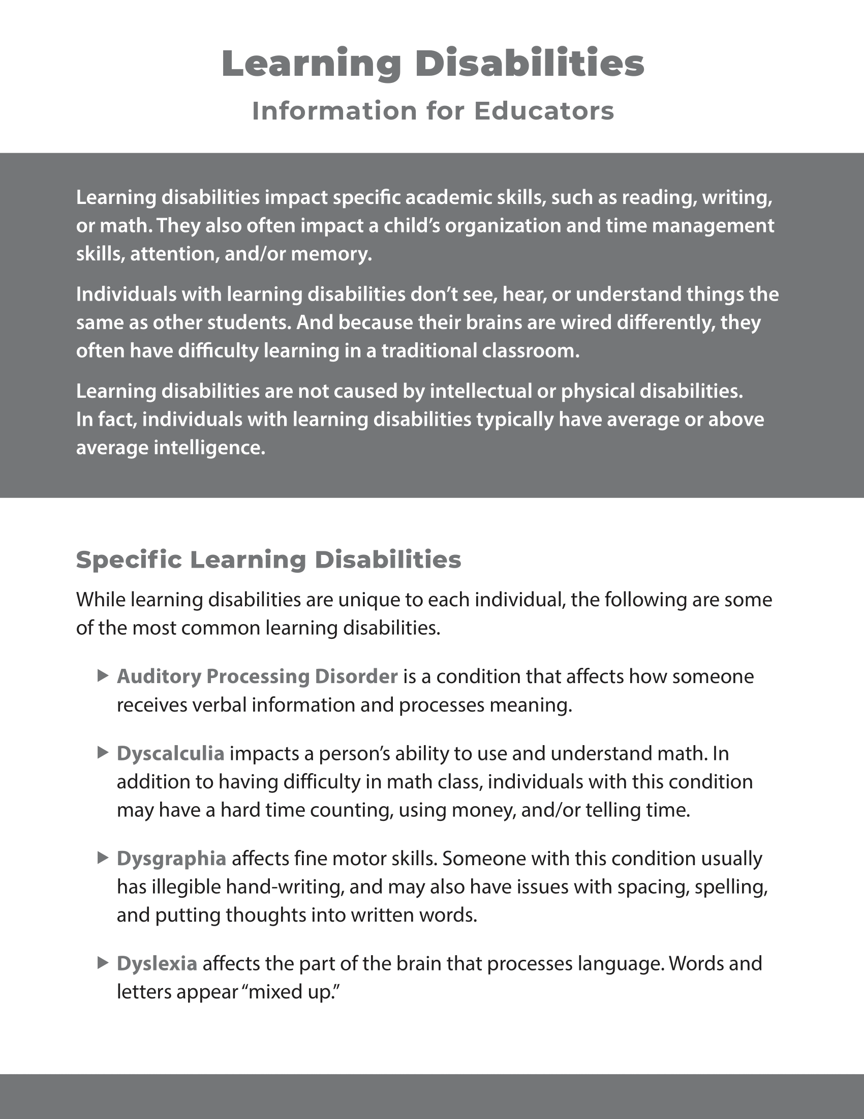 Learning Disabilities - Information for Educators – Woodburn Plus