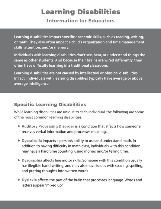 Learning Disabilities - Information for Educators