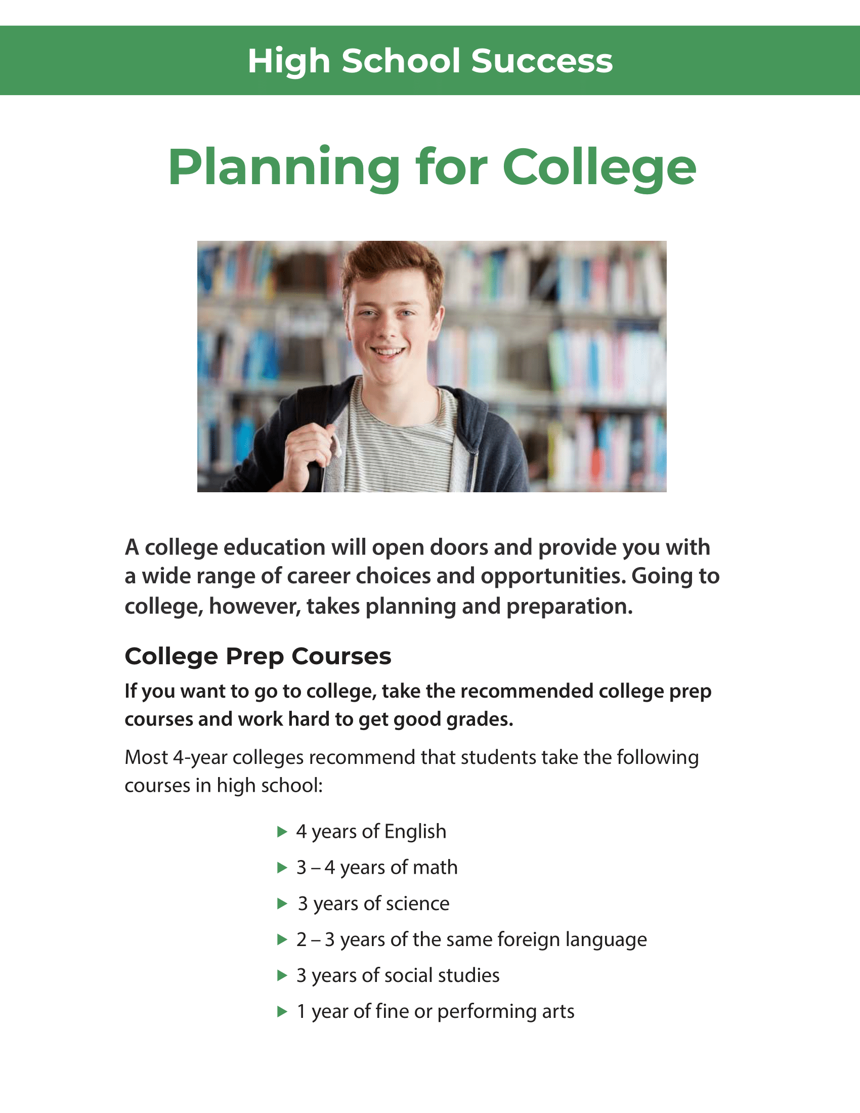 High School Success - Planning for College