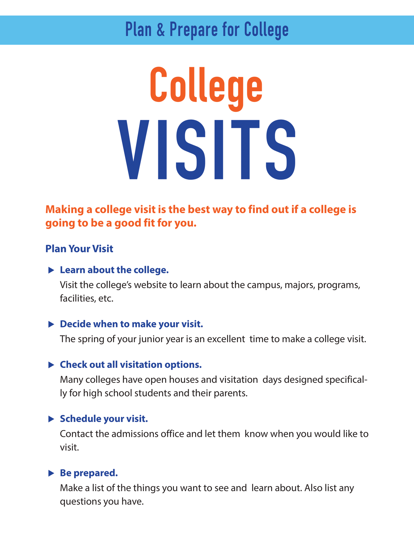 Plan and Prepare for College - College Visits