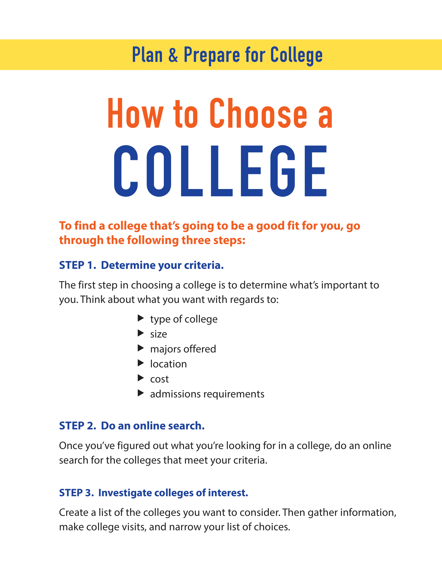 Plan and Prepare for College - How to Choose a College