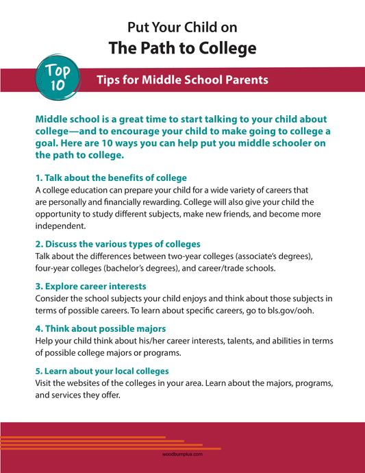 Put Your Child on the Path to College - Top 10 Tips for Middle School Parents