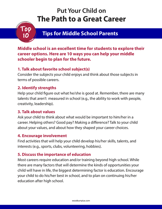 Put Your Child on the Path to a Great Career - Top 10 Tips for Middle School Parents