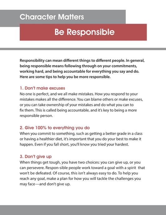 Character Matters - Be Responsible