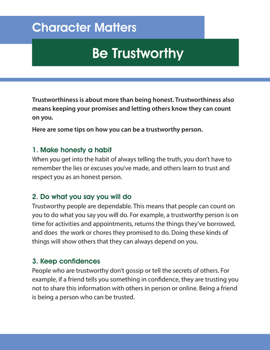 Character Matters - Be Trustworthy